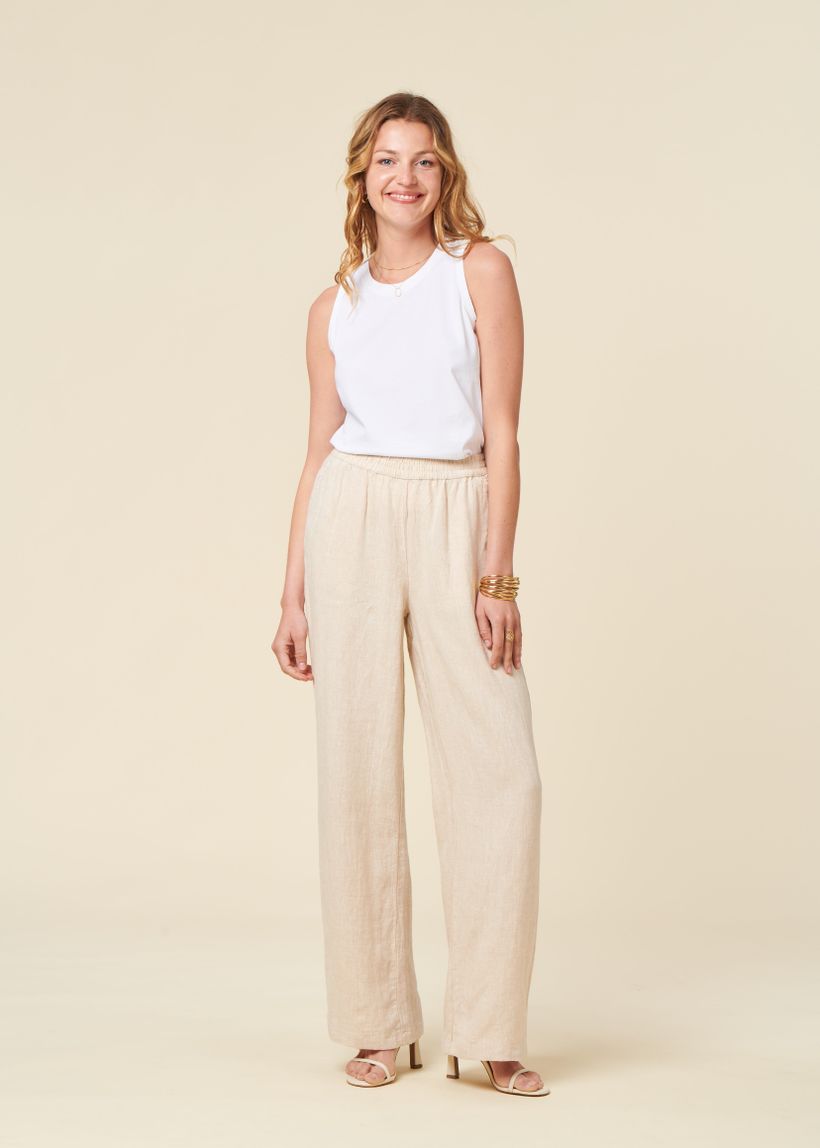 Pantalon ample en lin bio | écru "posey wide mid-rise linen pants light feather gray" - Knowledge Cotton Apparel