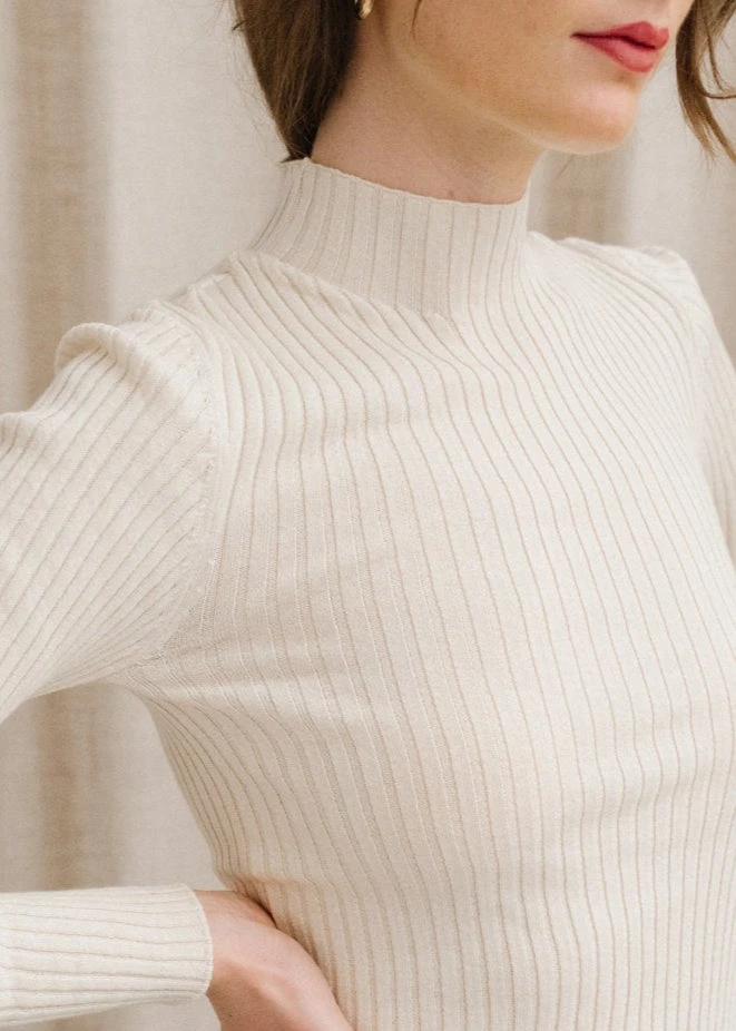 Sous-pull côtelé en coton bio | beige "alaania oatmilk" - Armedangels