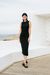 Robe longue dos nu en coton bio | noir "open-back dress true black"