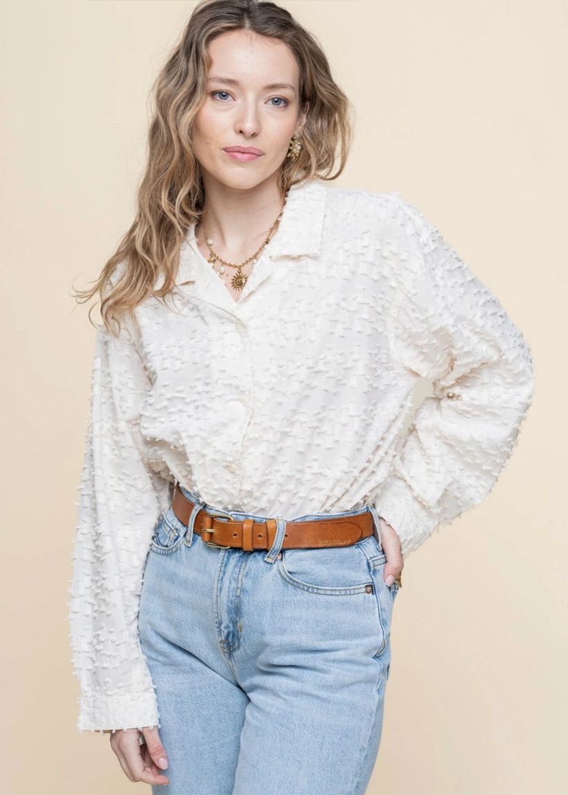 Chemise texturée en coton bio | écru "juni fringe shirt - offwhite" - Nudie Jeans