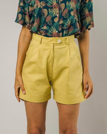Short jaune en lin et coton biologique - tennis short lemon yellow