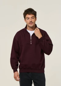 Sweat camionneur col zippé en coton bio | bordeaux "quarter zip oxblood red"