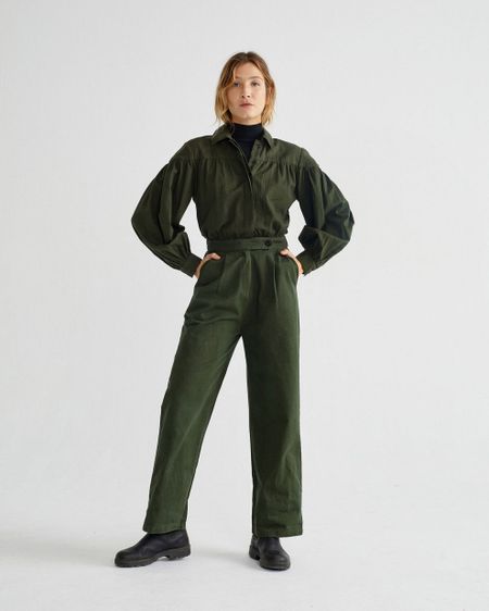 Combinaison manches longues kaki en coton bio - thalia