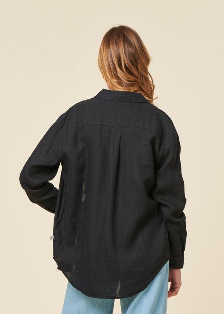 Chemise en lin biologique | noir "loose linen long sleeved shirt black jet" - Knowledge Cotton Apparel