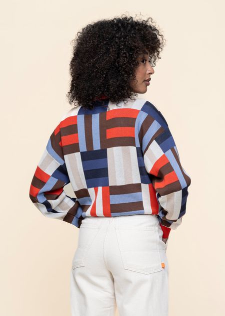 Pull en coton biologique | multicolore "field red philis knit sweater - multicolor" - Thinking Mu