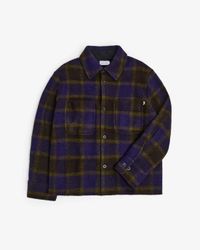 Veste en laine et coton bio | carreaux "relaxed overshirt wool-blend - purple checked"
