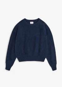 Pull en laine recyclée | bleu "cropped knit sweater wool-blend - blue melange"