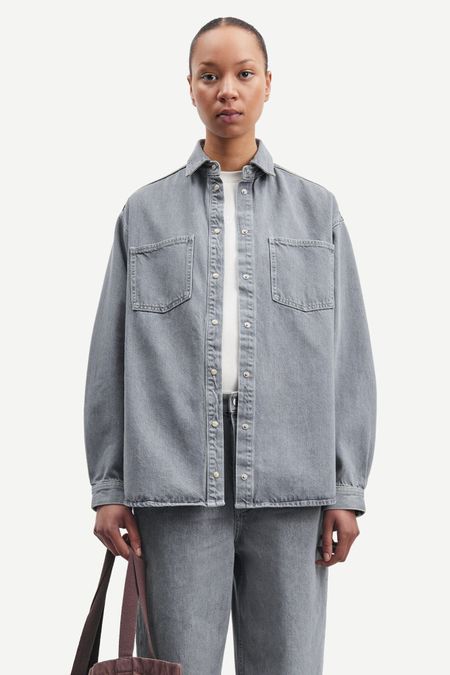 Surchemise en denim en coton bio et recyclé | gris "eleanor shirt mist" - Samsoe Samsoe