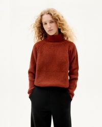 Pull col roulé maille rouille en laine certifiée - clay red matilda knitted sweater