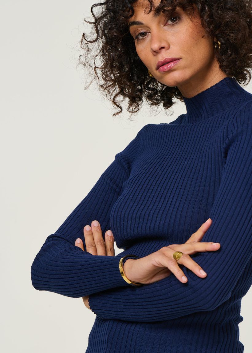 Sous-pull côtelé en coton biologique | bleu "alaania - tinted navy" - Armedangels