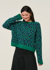 Pull à motif léopard en laine et coton bio | vert "diliriaa leopaa - emerald green"