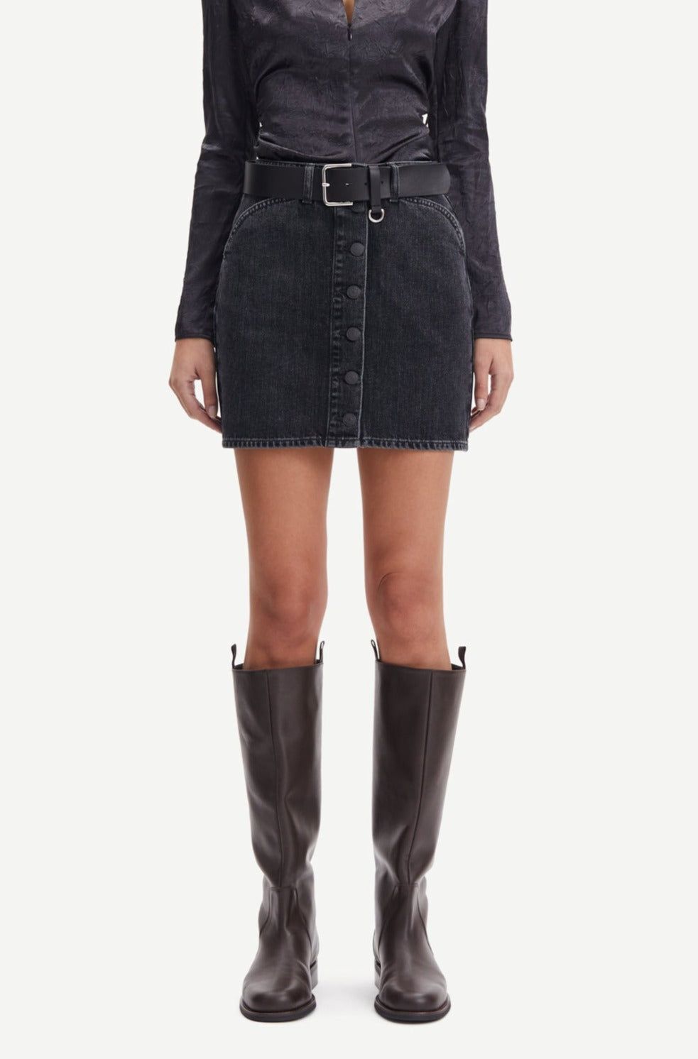 Jupe en jean noire en coton bio - norma skirt black blizzard femme - Samsoe