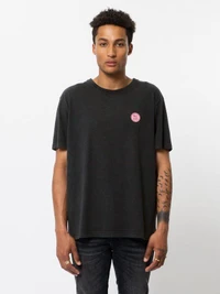 T-shirt ample noir logo rose en coton bio - uno njco circle