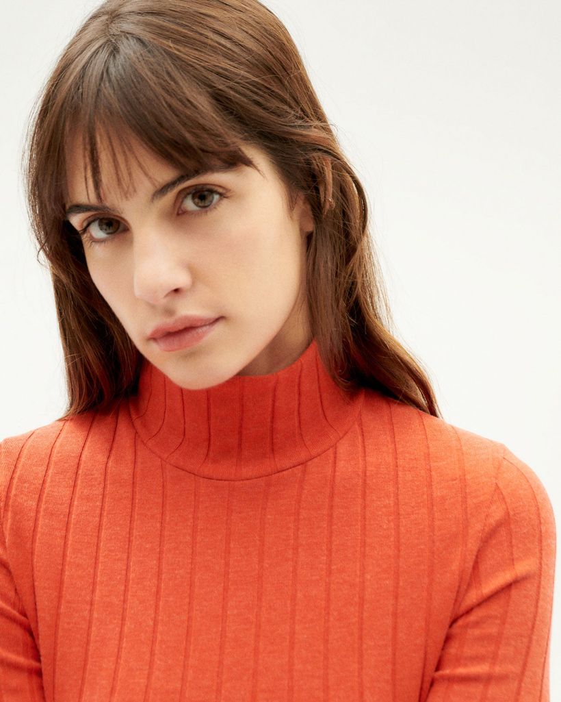 Sous-pull col montant en refibra et coton bio | orange "pumpkin trash ellen" - Thinking Mu