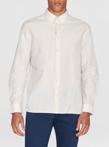 Chemise en coton et lin bio | beige "regular linen shirt light feather gray"