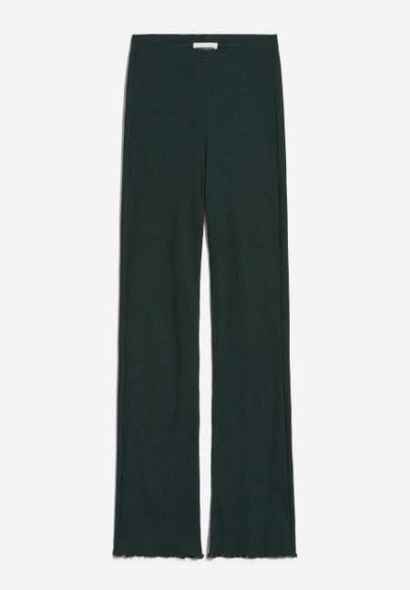Pantalon flare vert foncé en coton bio - taminaa dark scarab