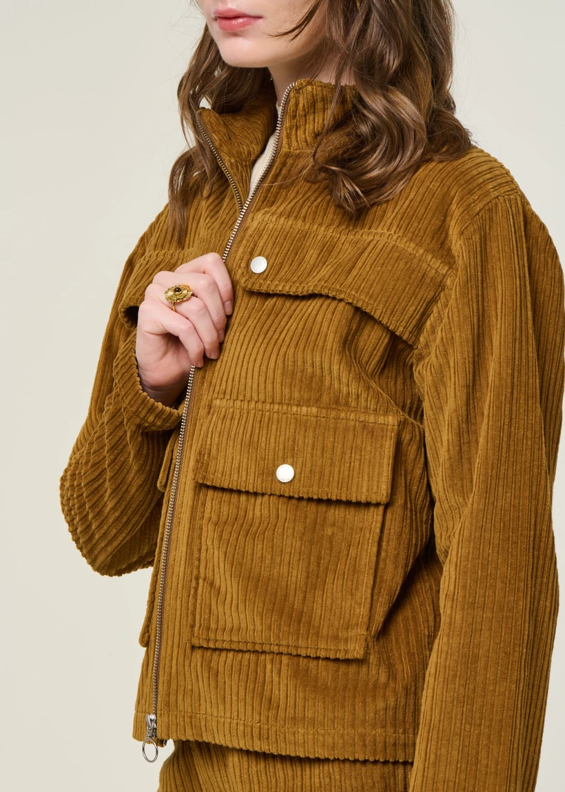 Veste velours en coton bio | camel "light oak corduroy celia jacket - brown" - Thinking Mu
