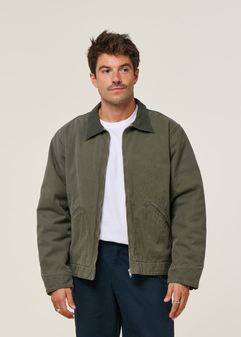 Veste en coton bio et laine | vert "blake zip jacket duck canvas" - Nudie Jeans