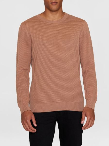 Pull tricoté en coton bio | marron "vagn regular bubble knit crew neck chocolate malt" - Knowledge Cotton Apparel
