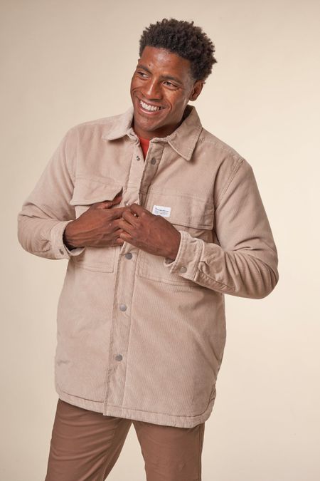 Blouson velours en coton bio et matière recyclée | beige "corduroy overshirt light feather gray"