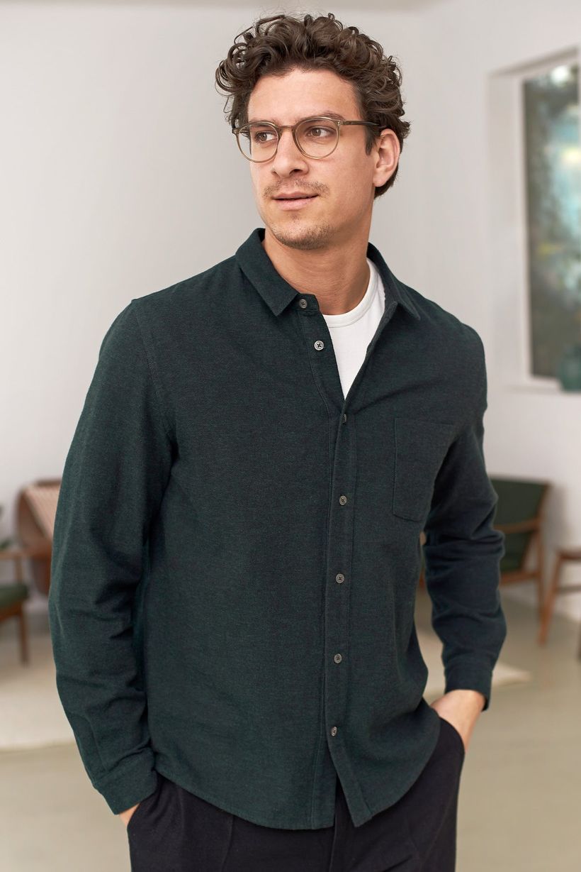 Chemise droite flannelle en coton bio | vert "simon shirt - eco scot green flannel" - About Companions