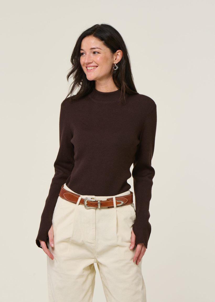 Pull côtelé en laine mérinos | marron "merino wool rib knit rws - chocolate torte" - Knowledge Cotton Apparel