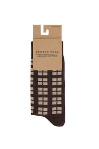 Chaussettes hautes à carreaux marron en coton bio