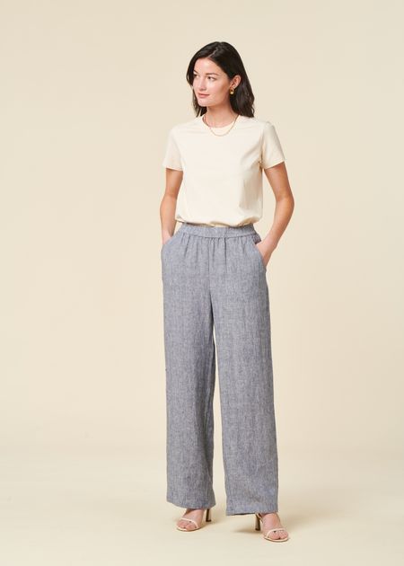 Pantalon ample en lin biologique | bleu "posey wide mid-rise linen pants vintage indigo"