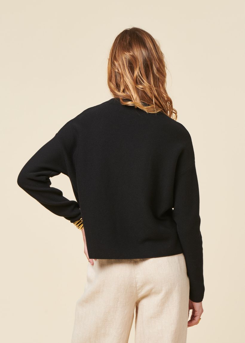 Pull ample en coton bio | noir "merinaa links links black" - Armedangels