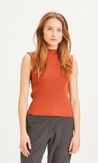 Top côtelé rouille en coton bio - susan high neck top arabian spice