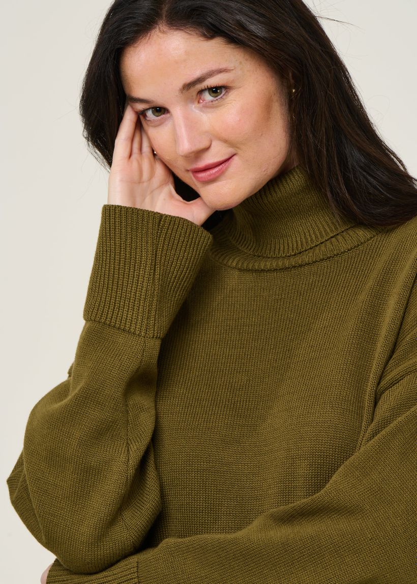 Pull col roulé en coton bio | vert "mua - woody olive" - Jan'n June