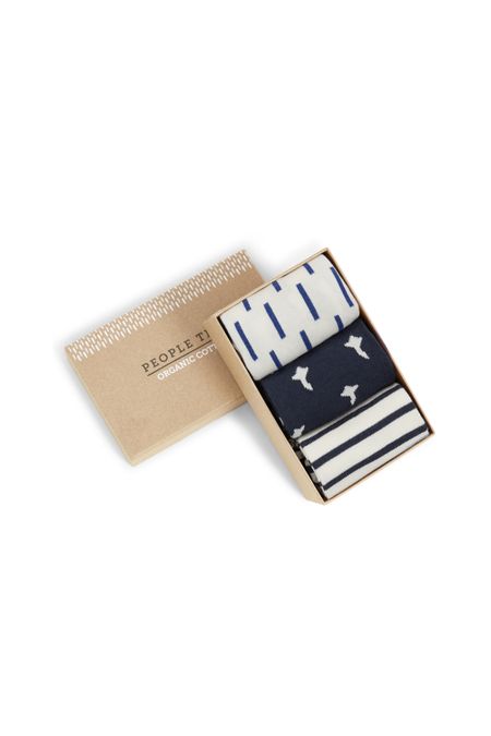 Pack 3 paires de chaussettes bleues à motifs en coton bio - blue set
