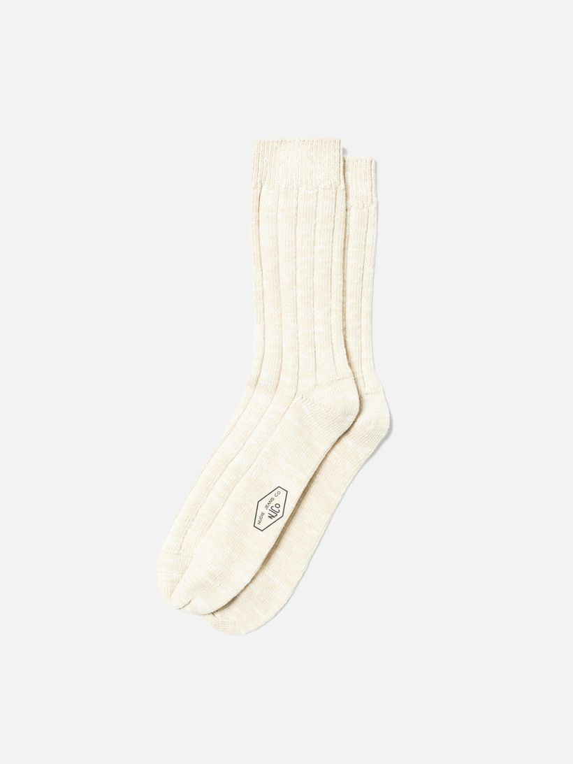 Chaussettes côtelées en coton bio | écru "men broad rib socks ecru" - Nudie Jeans