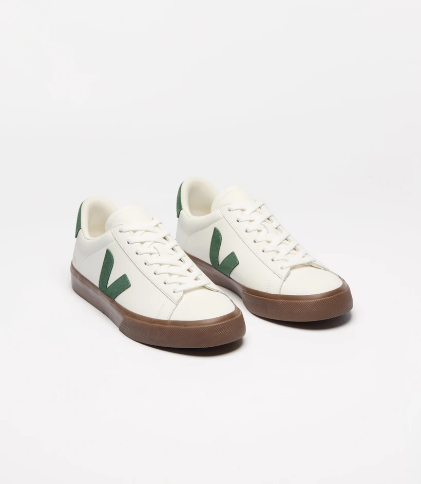 Baskets en cuir | blanc et vert "campo - white_cyprus_bark" - Veja