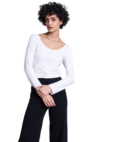 T-shirt manches longues blanc en coton bio - scoop