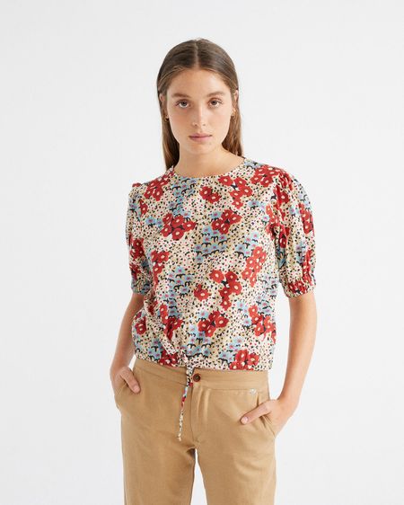 Blouse à manches courtes fleurie en coton bio - iris