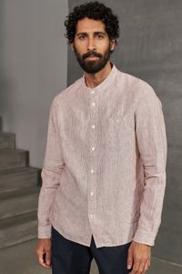 Chemise col mao en lin | rayée marron "nathan striped rust"