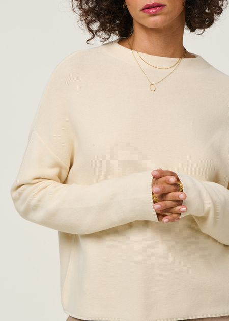 Pull ample en coton bio | beige "merinaa links links oatmilk" - Armedangels