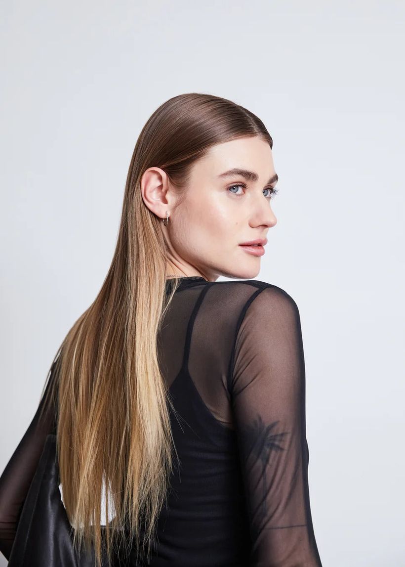 Top manches longues transparent en matières recyclées | noir "dora - black" - Jan'n June