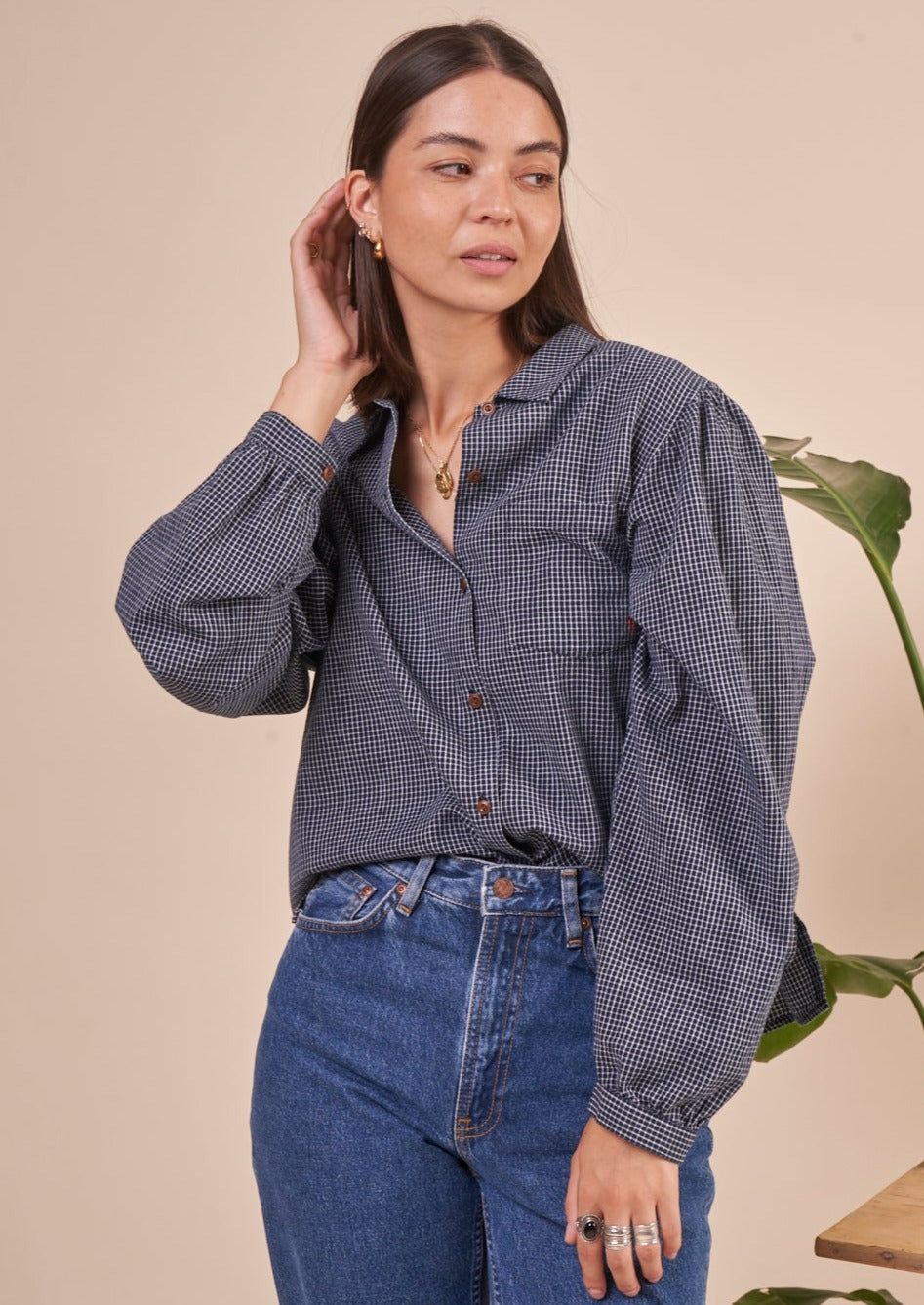 Blouse à carreaux femme sale