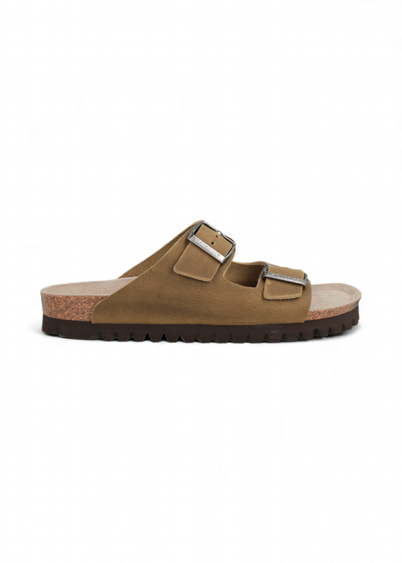 Sandales marron en cuir certifié | kaki "hawaii oiled leather kaki" - Genuins