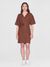 Robe portefeuille en lin bio | marron "linen short sleeved wrap dress tiramisu" - Knowledge Cotton Apparel