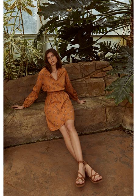 Robe courte orange à imprimé floral en tencel - hanna