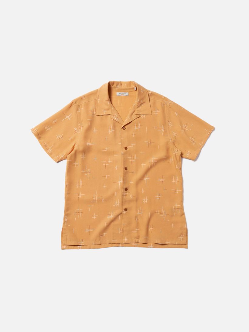 Chemisette en tencel | ocre "arvid 50s hawaii shirt ochre" - Nudie Jeans