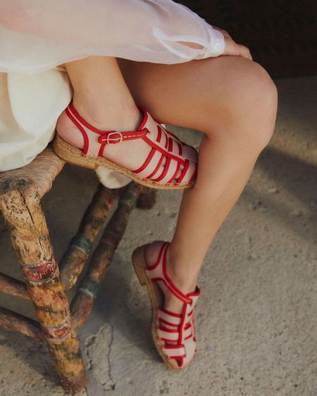 Sandales en cuir certifié et jute | bicolore "sativa rous - red" - Naguisa