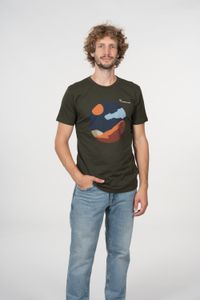 T-shirt kaki avec imprimé paysage en coton bio - alder forrest night
