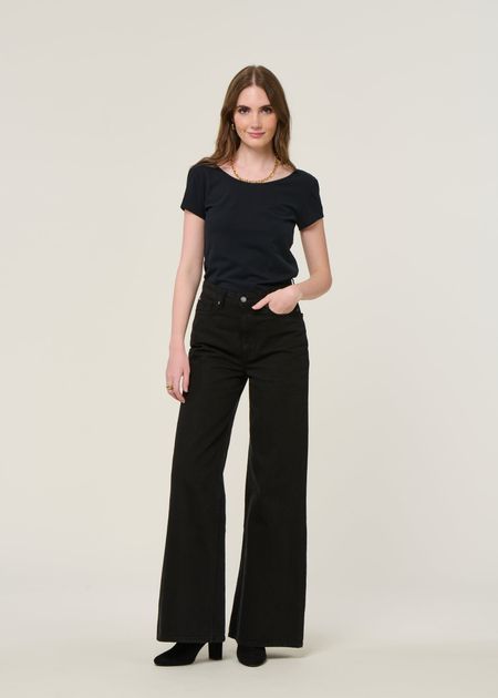 Jean évasé en coton bio et recyclé | noir "sara high loose nero" - Mud Jeans