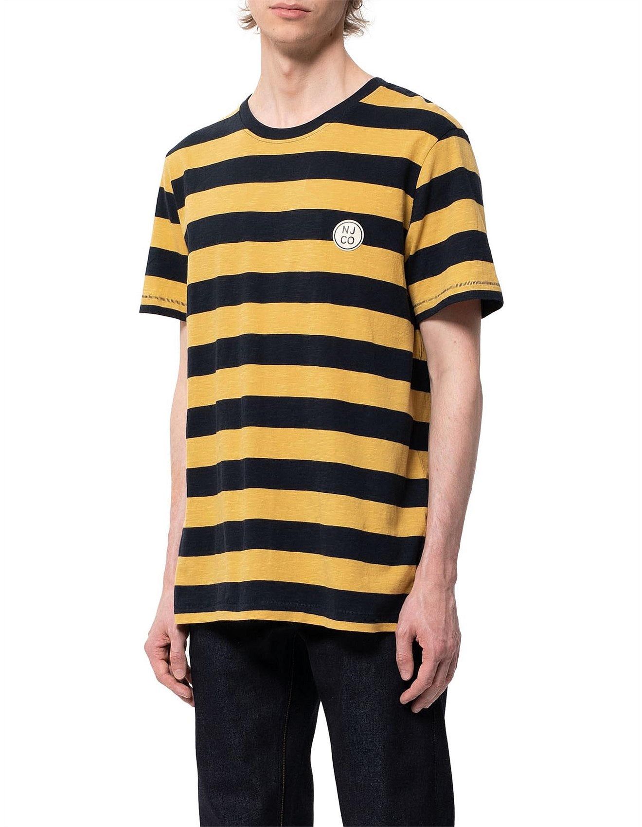 T shirt raye jaune et noir en coton bio roy stripe slub Nudie Jeans