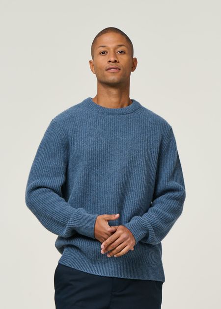 Pull maille en laine certifiée | bleu "august rib wool sweater - bluemelange" - Nudie Jeans