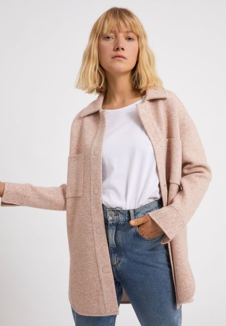 Veste molletonnée rose en coton et laine bio - almaraa kinoko melange-oatmilk